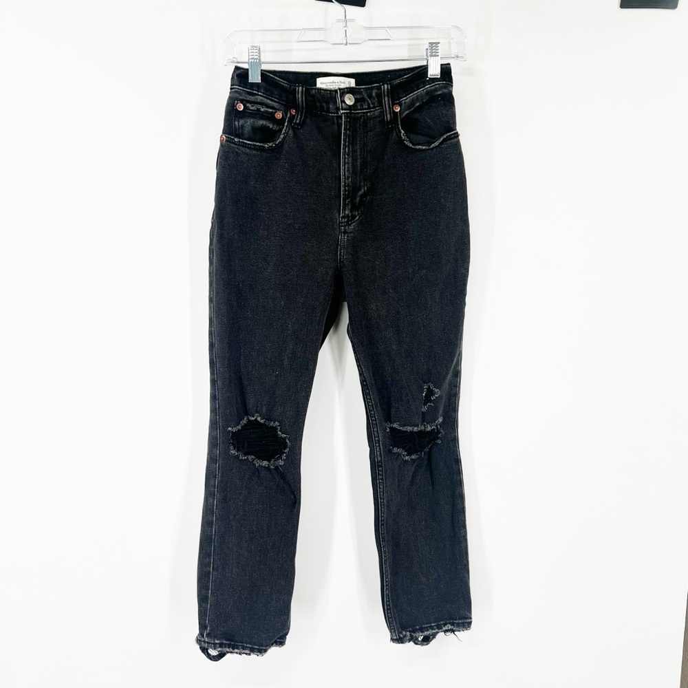 Abercrombie & Fitch Curve Love The Ankle Straight Jeans Ultra High Rise Black